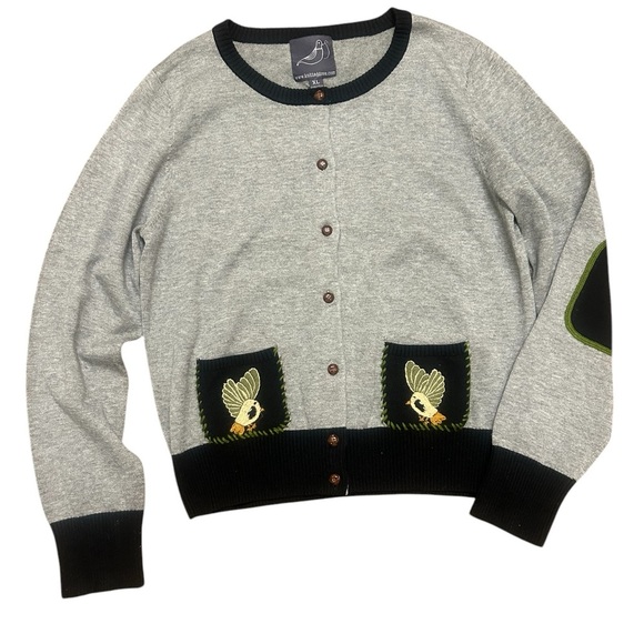 Knitted Dove XL NWOT bird cardigan with patched sleeves - Picture 1 of 10